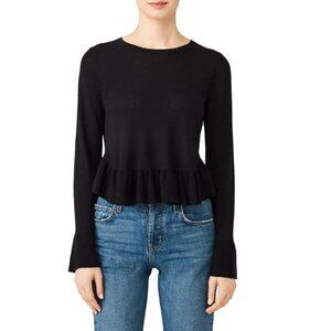 Joie Iona Black Wool Silk Blend Knit Ruffle Hem Sweater Women's Size Large L